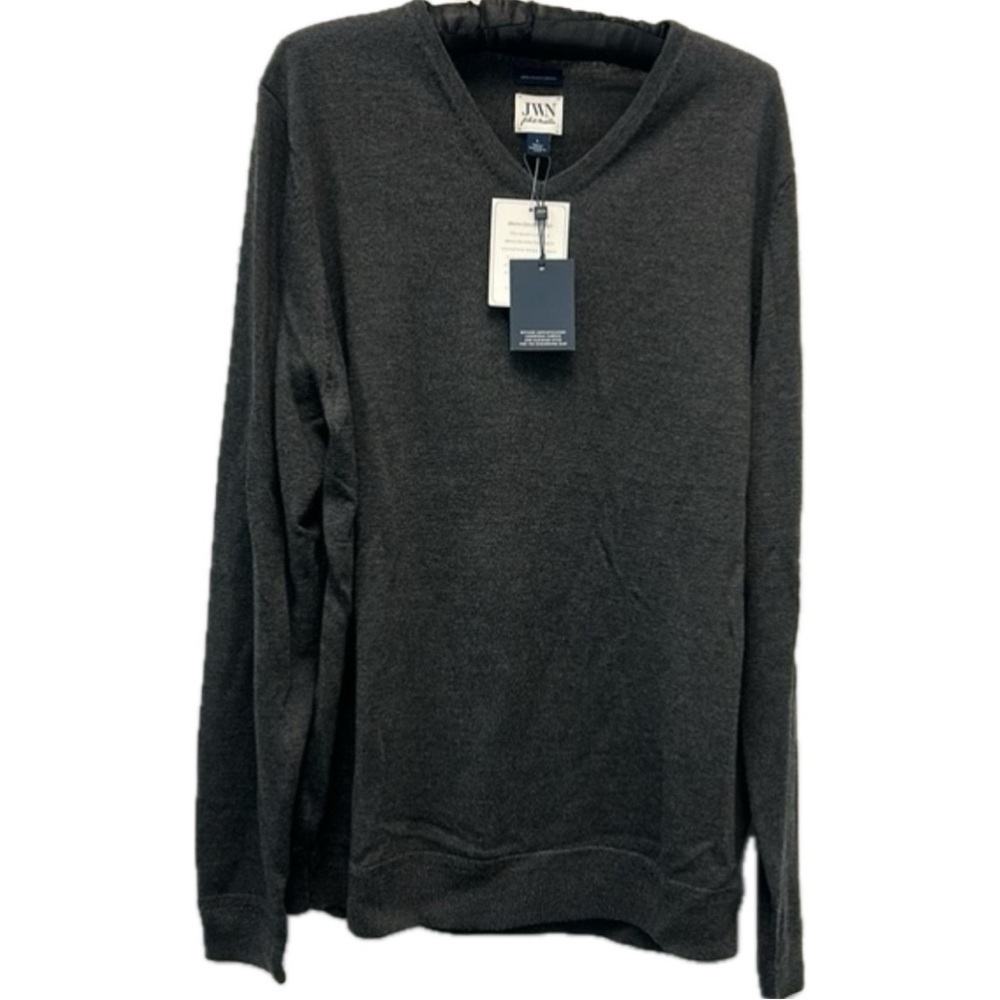 NWT John W. Nordstrom 100% Italian Merino Extrafine Wool V-Neck Gray Sweater